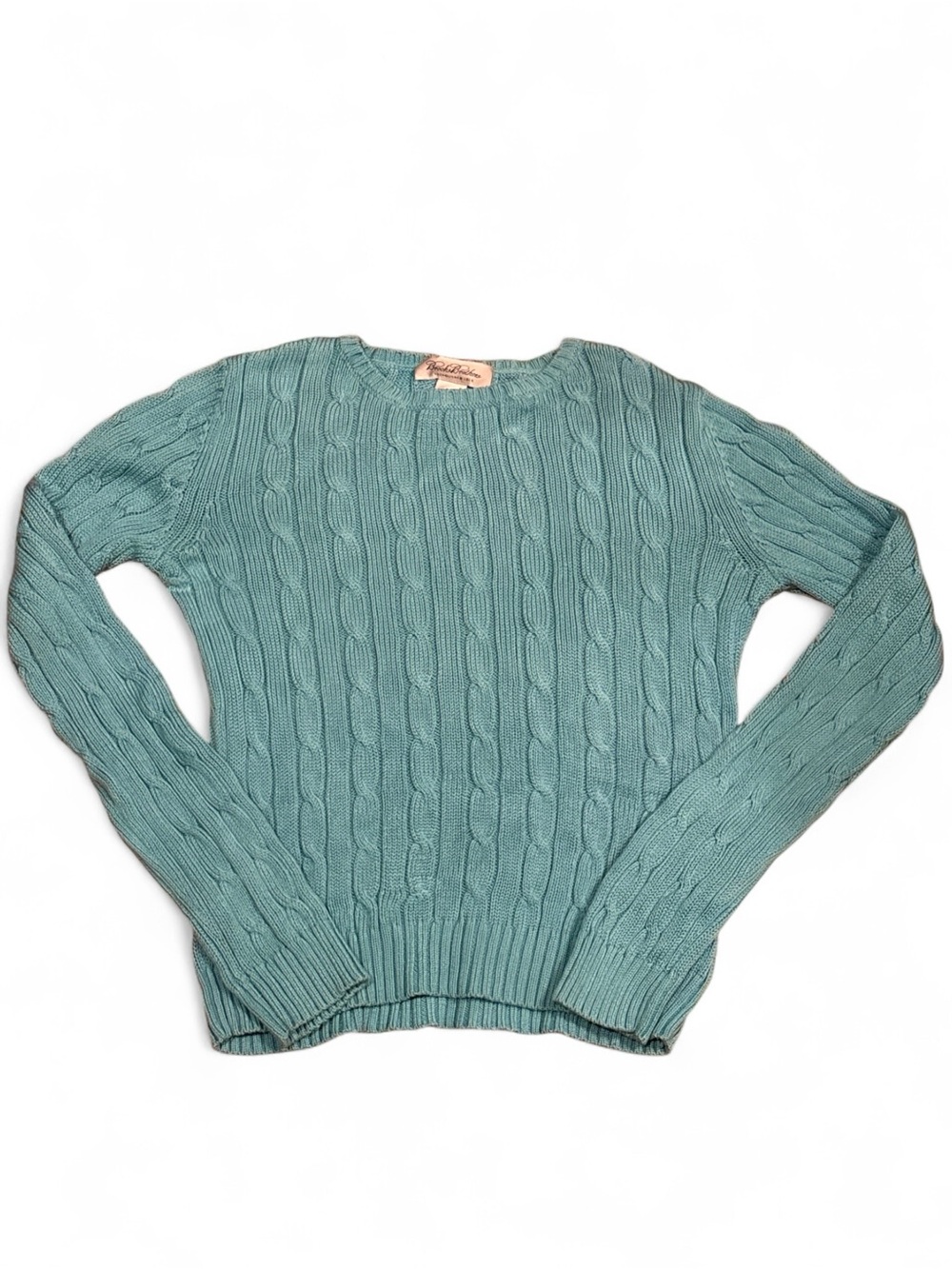 Vintage Brooks Brothers Mint Green Cable Knit Crewneck Sweater SZ S 100% Cotton